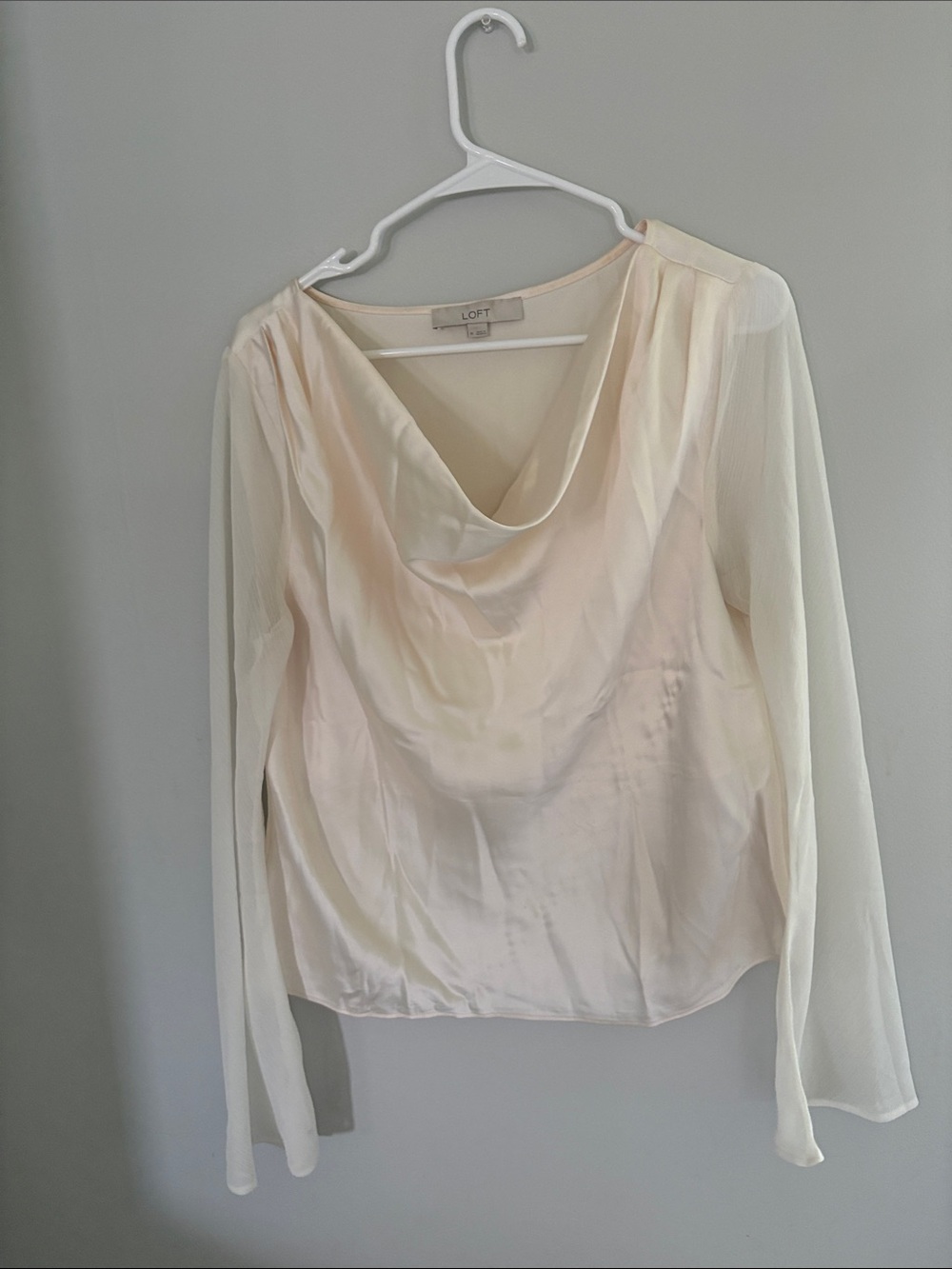 LOFT Cream Cowl-Neck Long-Sleeve Blouse